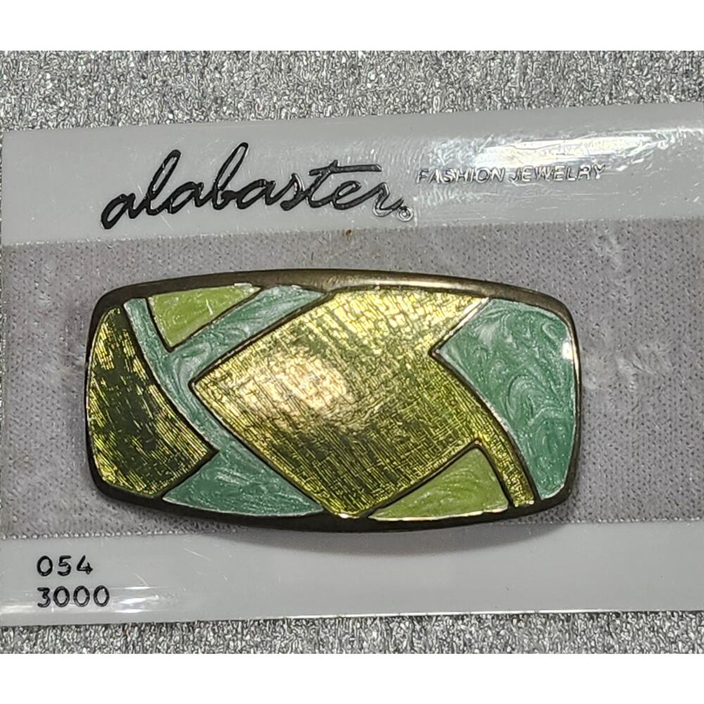 Vtg Alabaster Green Pearlescent  Enamel Rectangular Abstract  Pin Brooch MOC